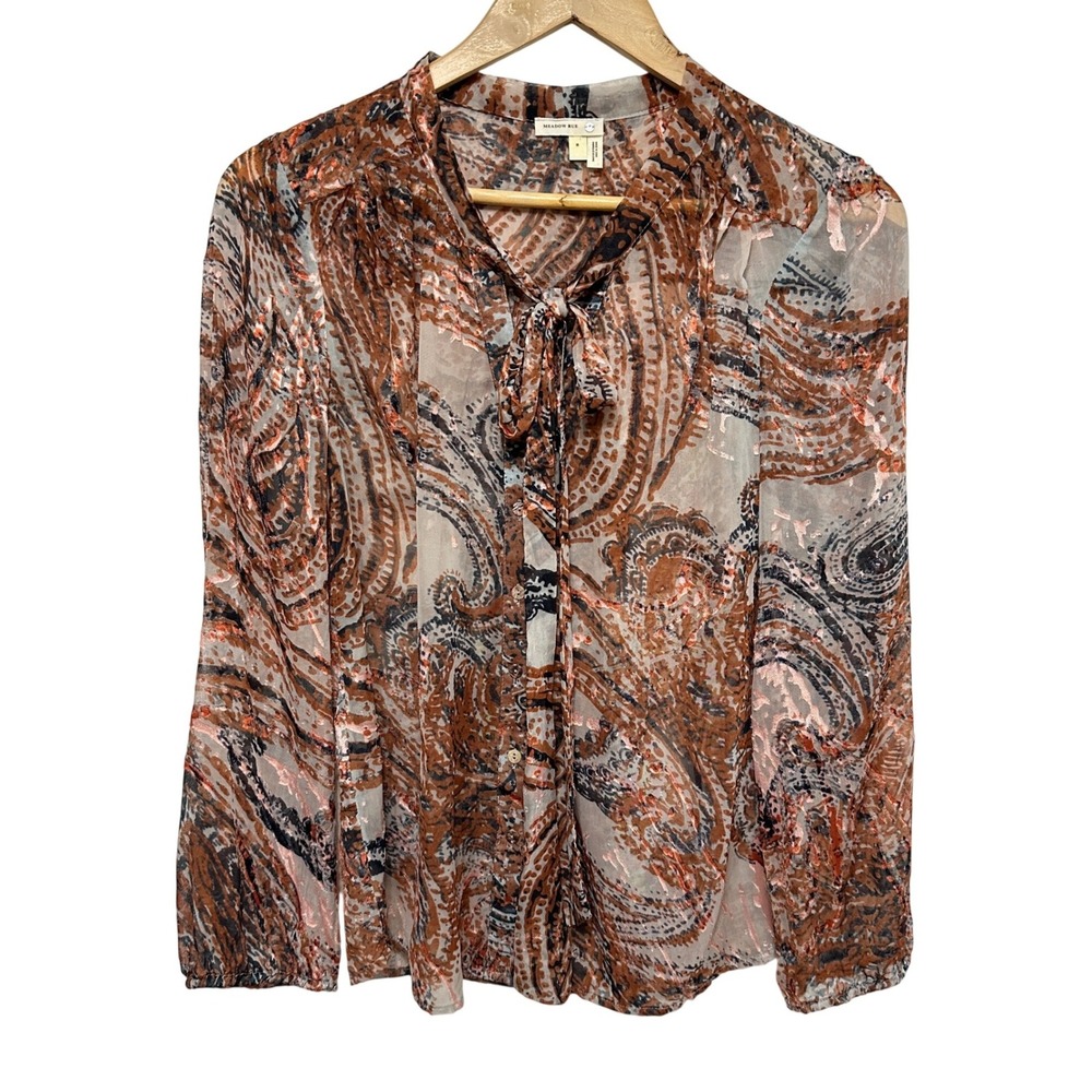 Anthropologie Meadow Rue Sheer Velvet Burnout Blouse Womens Small Paisley Artsy